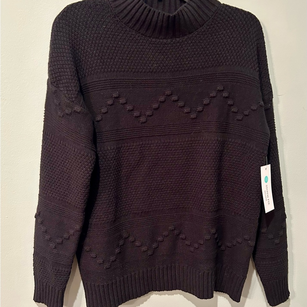 New with Tags! Women's Pink Clover Gabriel Mock Next Texture Sweater Black Small